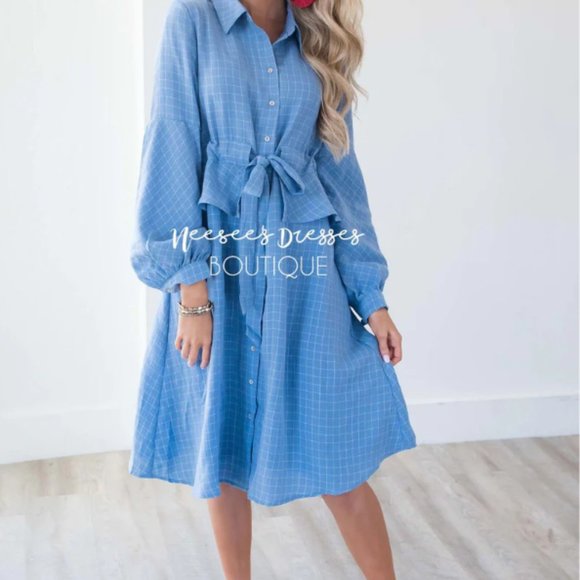 Neesee's Dresses Blue Plaid Dress - Picture 3 of 3